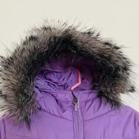 Columbia Girls Purple Katelyn Crest Hooded Winter Faux Fur Jacket Size Small 8